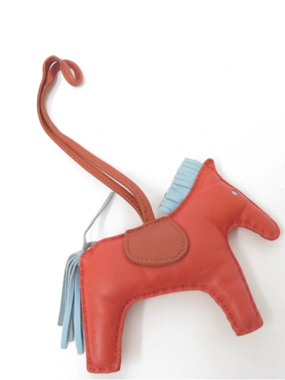 Hermès Rodeo PM Leather Bag Charm Coral with Blue Fringe